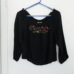 NWT vtg Candies black embroidered cropped boho peasant blouse 3/4 sleeves sz L